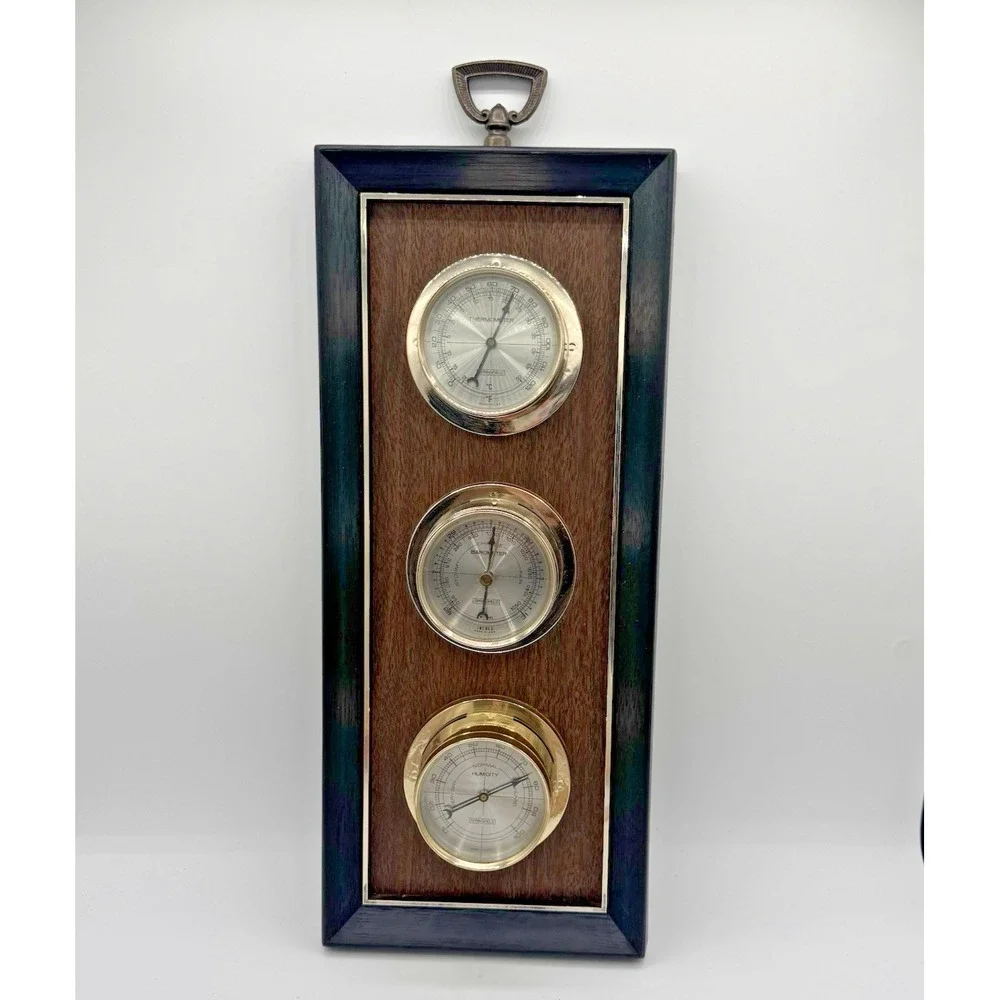 Vtg Springfield Instrument Company 3 Dial Weather Station Thermometer Barometer